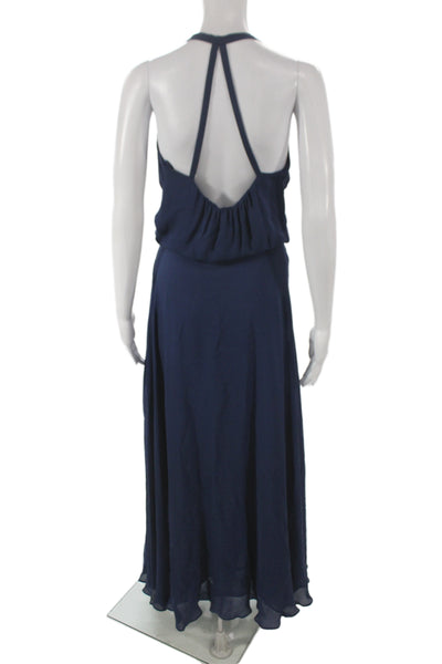 Haute Hippie Womens Halter Silk Maxi Dress Blue Tie Waist Sleeveless Size S