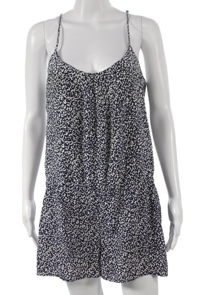 Joie Women Silk Animal Print Romper Scoop Neck Spaghetti Strap Blue Size S