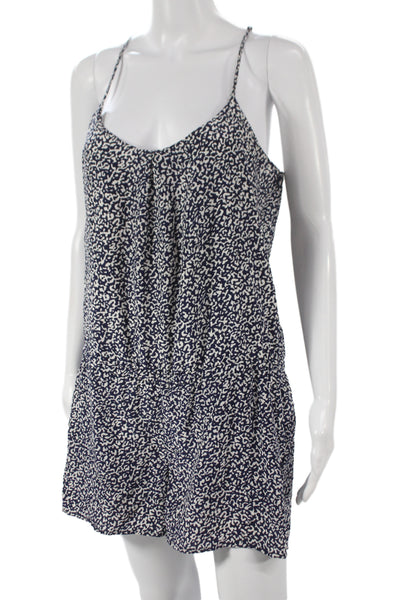 Joie Women Silk Animal Print Romper Scoop Neck Spaghetti Strap Blue Size S
