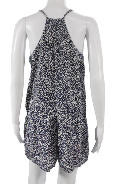 Joie Women Silk Animal Print Romper Scoop Neck Spaghetti Strap Blue Size S