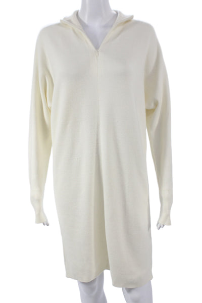 Club Monaco Women Collared Ivory Sweater Dress Zip Long Sleeve Size S