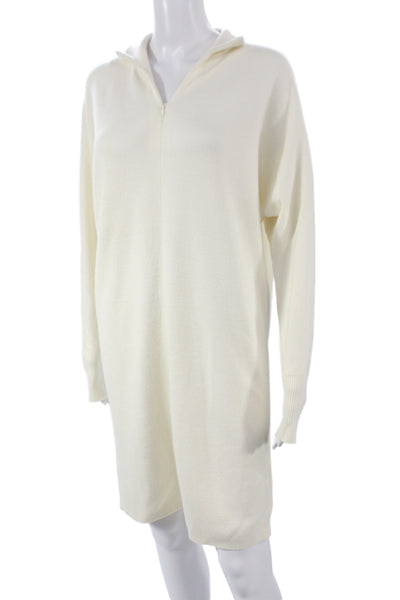 Club Monaco Women Collared Ivory Sweater Dress Zip Long Sleeve Size S