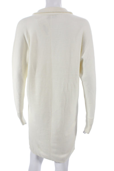Club Monaco Women Collared Ivory Sweater Dress Zip Long Sleeve Size S