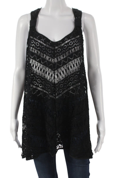 Milly Cabana Women Tunic Tank Sleeveless Scoop Neck Geometric Black Size S