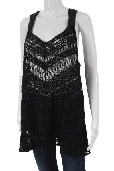 Milly Cabana Women Tunic Tank Sleeveless Scoop Neck Geometric Black Size S
