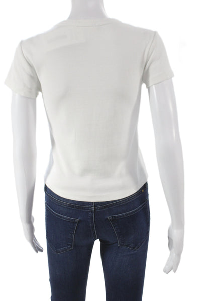 Marine Dowier Women Basic White T-Shirt Short Sleeve Crew Neck Size S