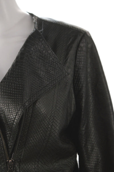 Vince Womens Biker Leather Jacket Black Animal Print Zip Long Sleeve Size L