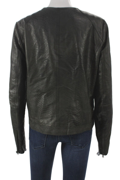 Vince Womens Biker Leather Jacket Black Animal Print Zip Long Sleeve Size L