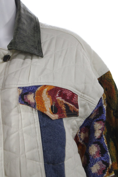Desigual Womens Quilted Jacket White Geometric Lyocell Long Sleeve Size M