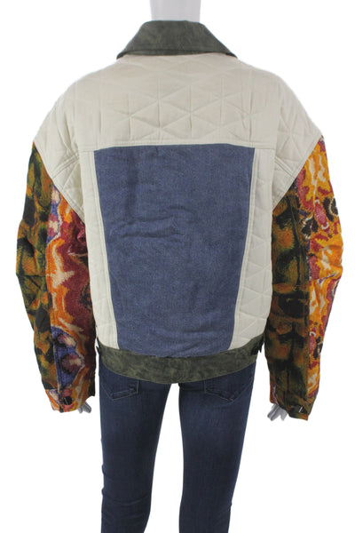 Desigual Womens Quilted Jacket White Geometric Lyocell Long Sleeve Size M