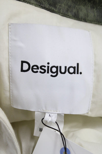 Desigual Womens Quilted Jacket White Geometric Lyocell Long Sleeve Size M
