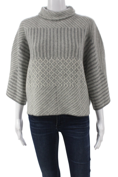 Tahari Women Gray Cashmere Argyle Cowl Neck Pullover 3/4 Sleeve Size XS