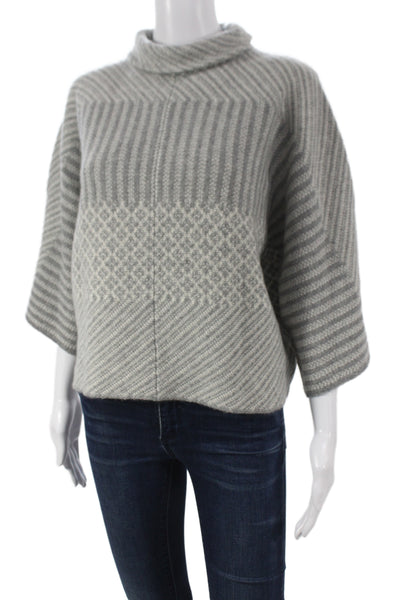 Tahari Women Gray Cashmere Argyle Cowl Neck Pullover 3/4 Sleeve Size XS