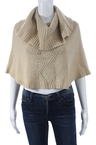 Escada Women Cape Sweater Beige Cowl Neck Argyle Wool Sleeveless Size 38