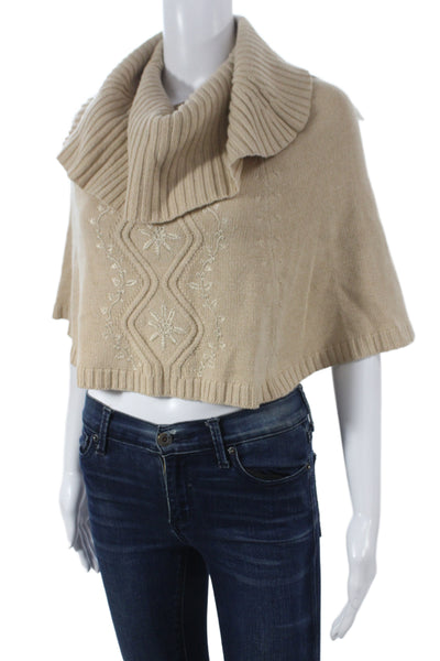 Escada Women Cape Sweater Beige Cowl Neck Argyle Wool Sleeveless Size 38