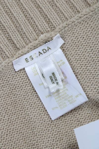 Escada Women Cape Sweater Beige Cowl Neck Argyle Wool Sleeveless Size 38