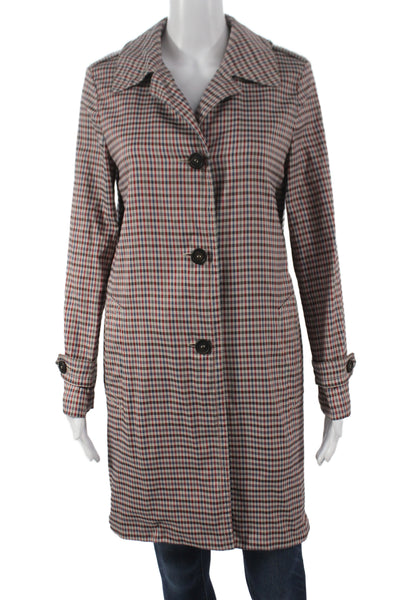 Prada Women Overcoat Plaid Multicolor Button Polyester Long Sleeve Size 40