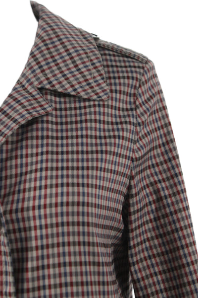 Prada Women Overcoat Plaid Multicolor Button Polyester Long Sleeve Size 40