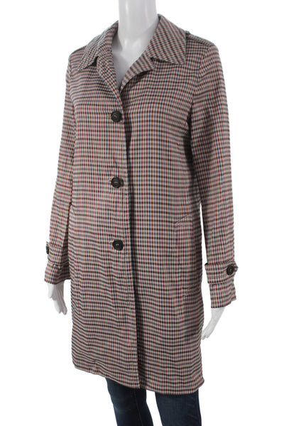 Prada Women Overcoat Plaid Multicolor Button Polyester Long Sleeve Size 40