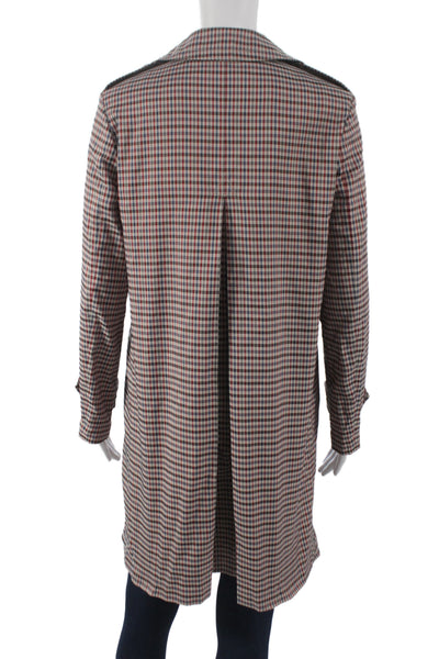 Prada Women Overcoat Plaid Multicolor Button Polyester Long Sleeve Size 40