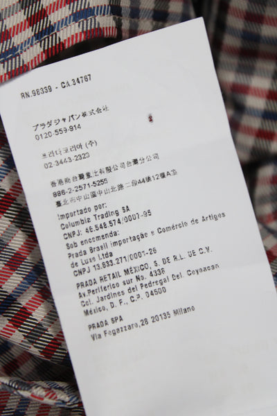 Prada Women Overcoat Plaid Multicolor Button Polyester Long Sleeve Size 40