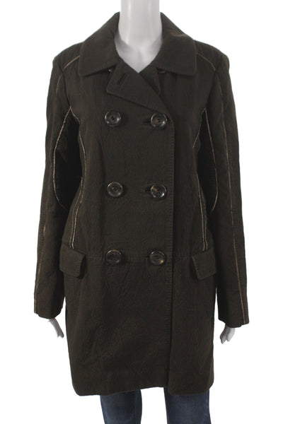 Louis Vuitton Womens Brown Cotton Pea Coat Button Long Sleeve Size 40