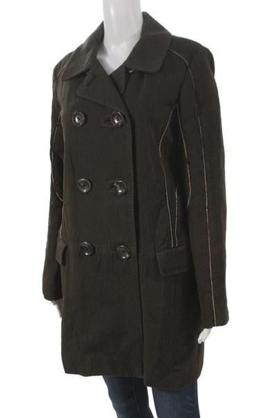 Louis Vuitton Womens Brown Cotton Pea Coat Button Long Sleeve Size 40