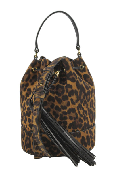 Gianvito Rossi Womens Sienna Leopard Print Bucket Handbag Brown
