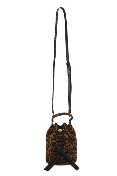 Gianvito Rossi Womens Sienna Leopard Print Bucket Handbag Brown