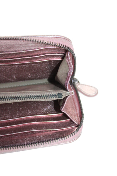 Bottega Veneta Womens Metallic Intrecciato Woven Zipped Wallet Pink