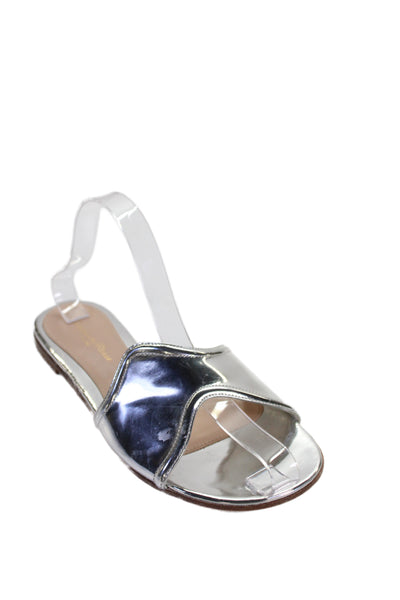 Gianvito Rossi Womens Patent Leather Metallic Sandals Silver Size EUR 37.5