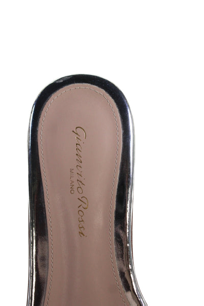 Gianvito Rossi Womens Patent Leather Metallic Sandals Silver Size EUR 37.5