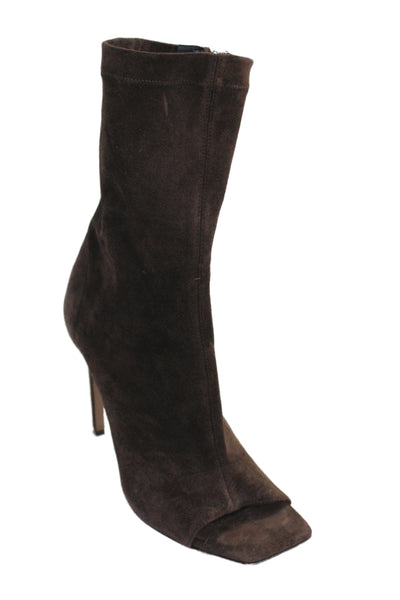 Paris Texas Womens Suede Open Square Toe Stiletto Ankle Boots Brown Size EUR 38