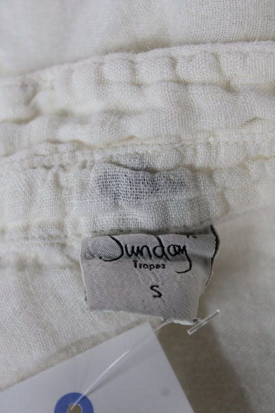 Sunday Tropez Womens Linen Collared Blouse Ivory 3/4 Sleeve Basic Size S