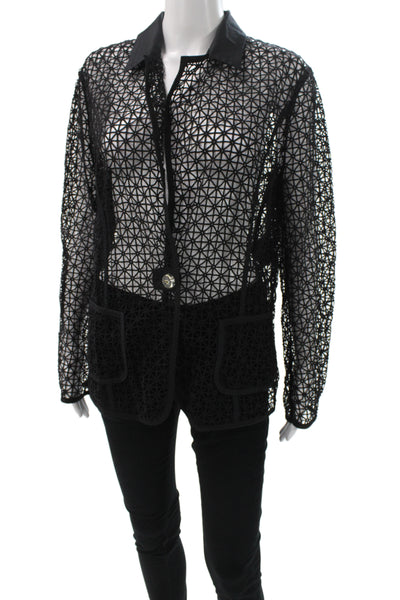 Escada Womens Lace Collared Basic Jacket Black Button Long Sleeve Size 44