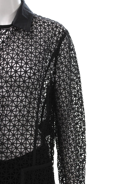 Escada Womens Lace Collared Basic Jacket Black Button Long Sleeve Size 44