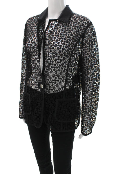 Escada Womens Lace Collared Basic Jacket Black Button Long Sleeve Size 44