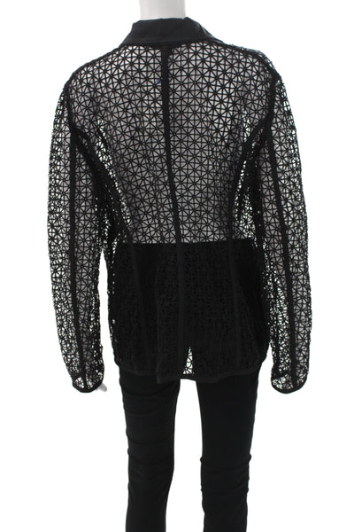 Escada Womens Lace Collared Basic Jacket Black Button Long Sleeve Size 44