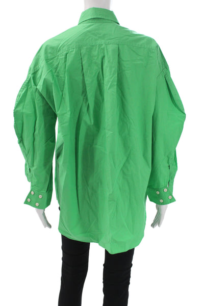 Frankie Shop Women Collared Long Sleeve Tunic Button-Up Green Cotton Size XS
