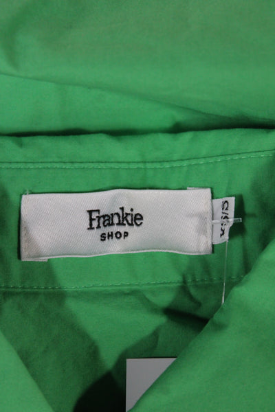 Frankie Shop Women Collared Long Sleeve Tunic Button-Up Green Cotton Size XS