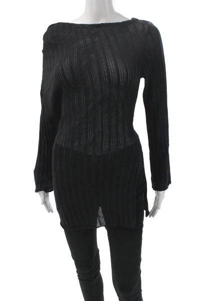 Dissh Women Tunic Blouse Long Sleeve Boat Neck Black Size L