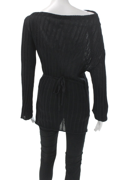 Dissh Women Tunic Blouse Long Sleeve Boat Neck Black Size L