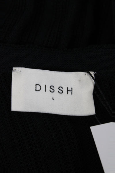 Dissh Women Tunic Blouse Long Sleeve Boat Neck Black Size L
