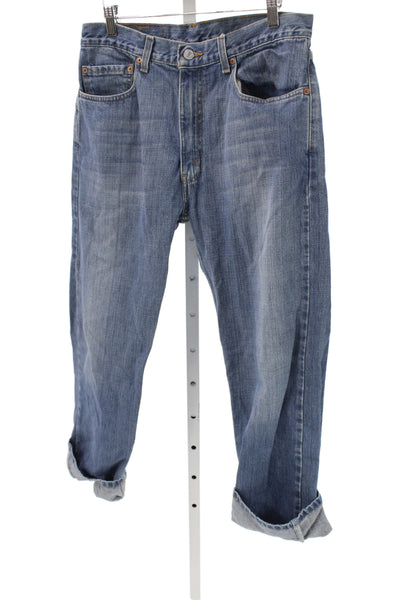 The Vintage Twin Mens Straight Blue Cotton Jeans Button Mid Rise Size 33