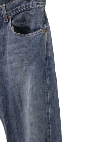 The Vintage Twin Mens Straight Blue Cotton Jeans Button Mid Rise Size 33