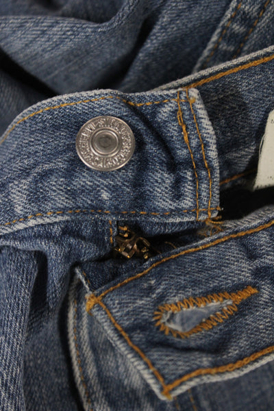 The Vintage Twin Mens Straight Blue Cotton Jeans Button Mid Rise Size 33