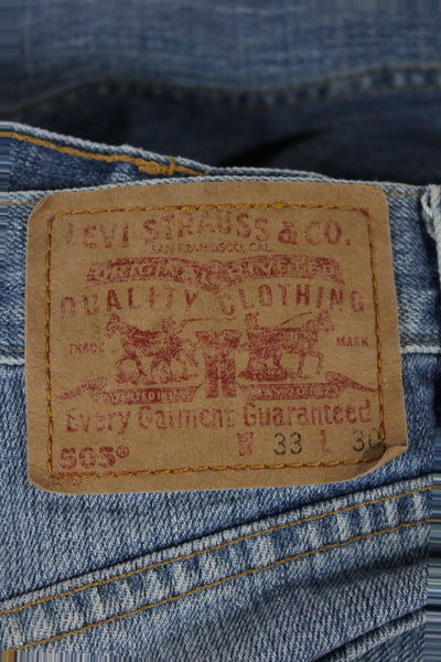 The Vintage Twin Mens Straight Blue Cotton Jeans Button Mid Rise Size 33
