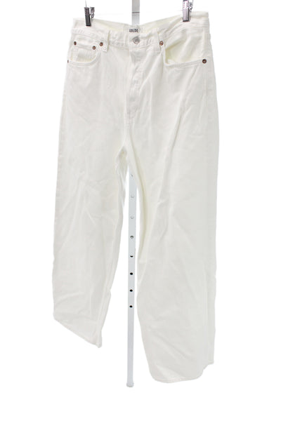 Agolde Women Wide-Leg Jeans White Button Cotton Size 29
