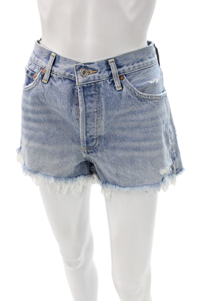 Agolde Women Cut-Off Shorts Blue 100% Cotton Button Casual Size 29