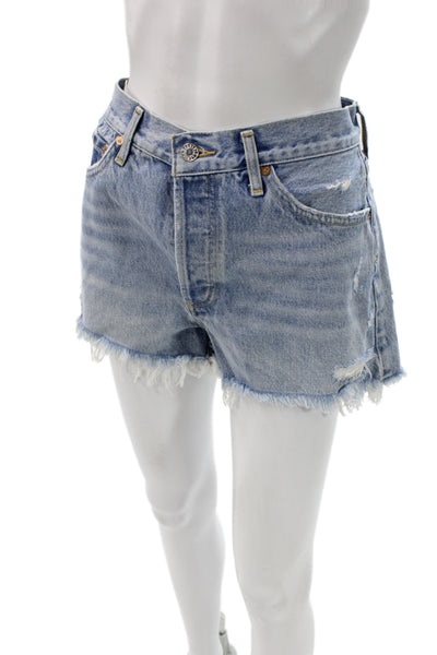 Agolde Women Cut-Off Shorts Blue 100% Cotton Button Casual Size 29